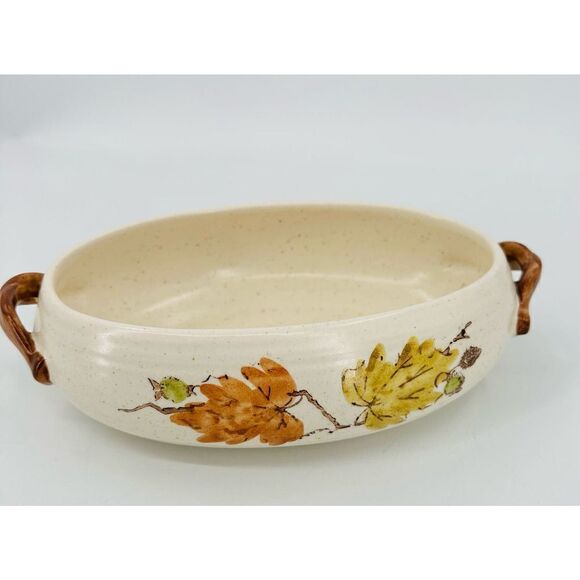 Metlox Poppytrail Woodland Gold Oval Serving Bowl 9" 1960s Vintage Fall Leaf - Picture 1 of 9